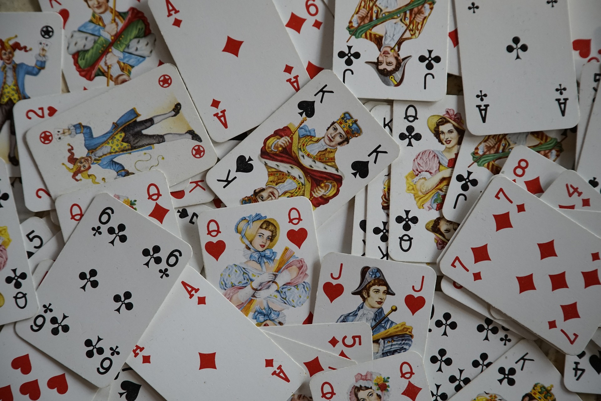 Playing cards laid out in a pile